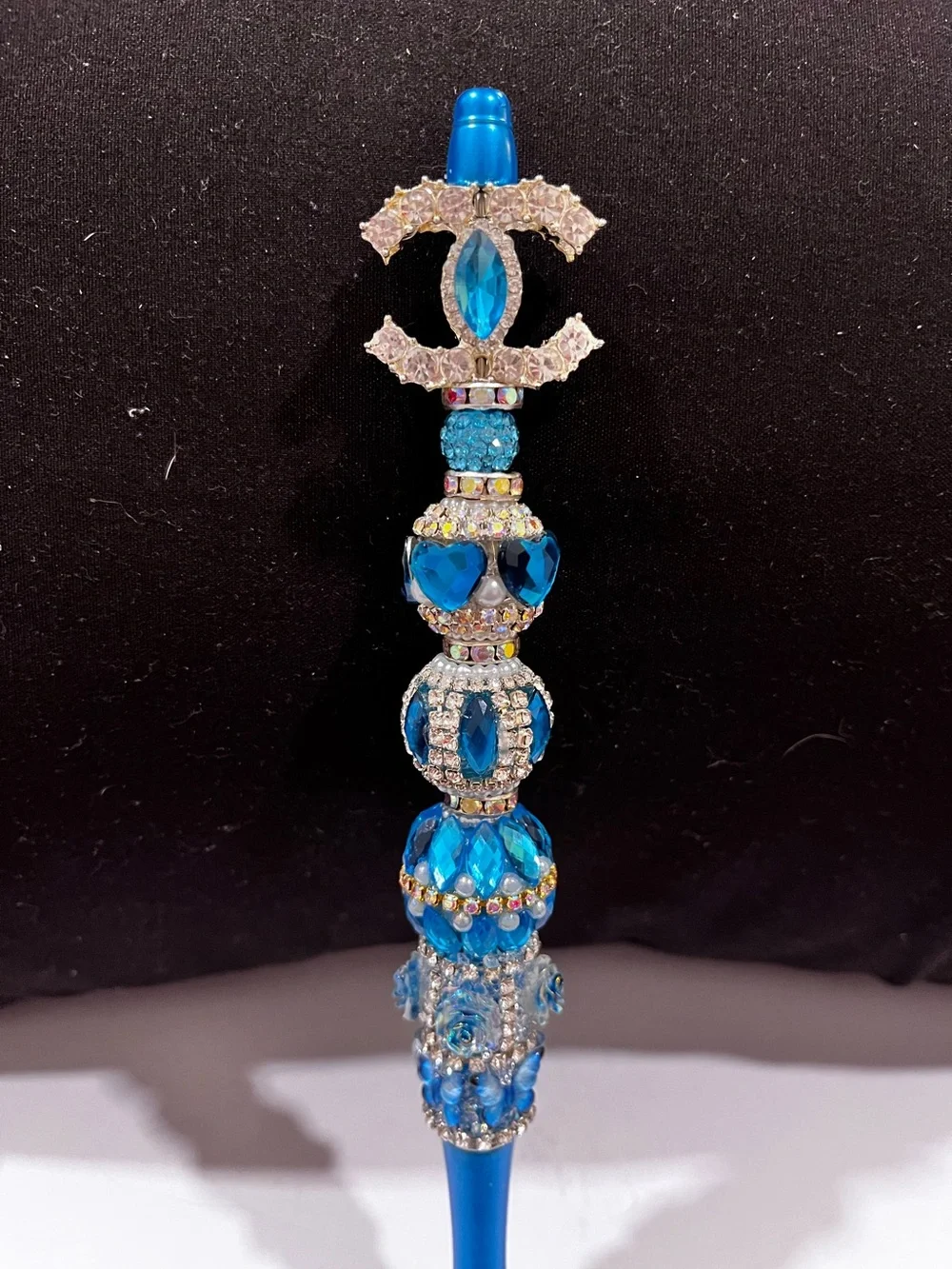 Designer inspired Luxury Blue custom designed decal fancy beaded pen